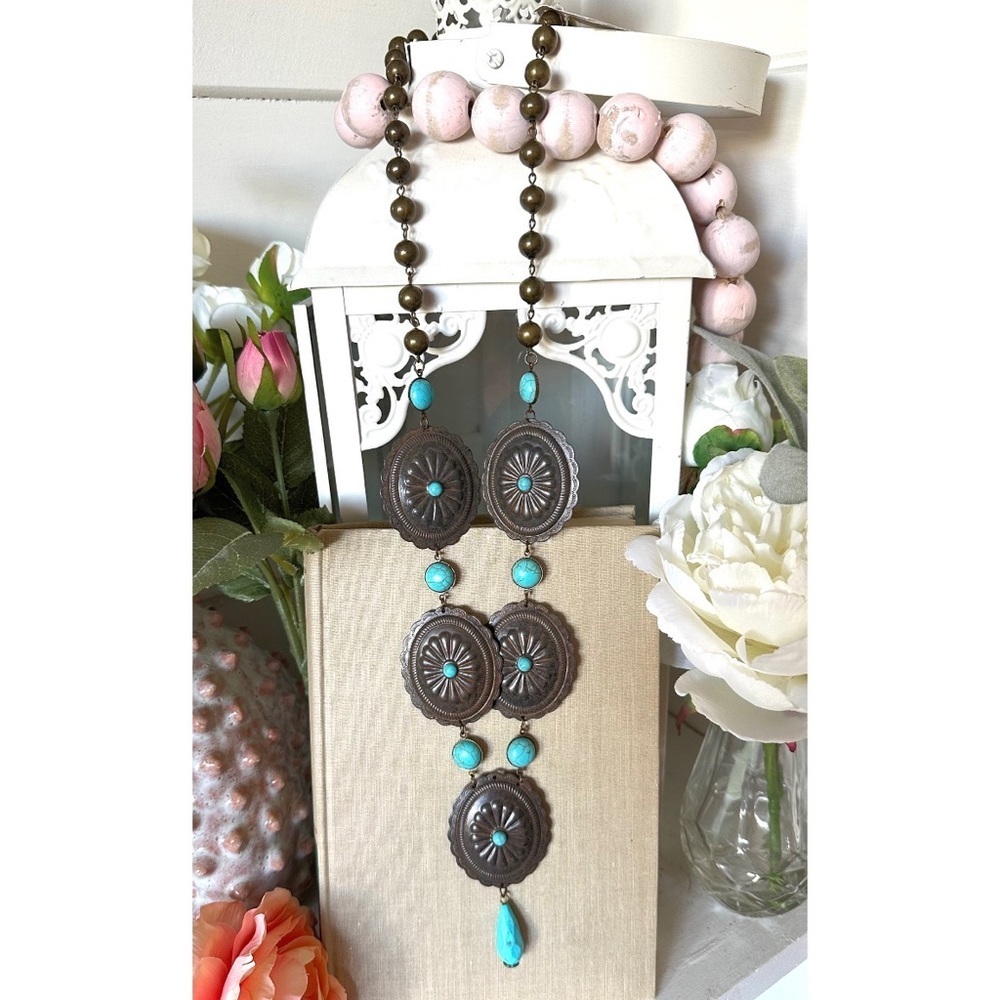 Pink Panche boho western Concho necklace